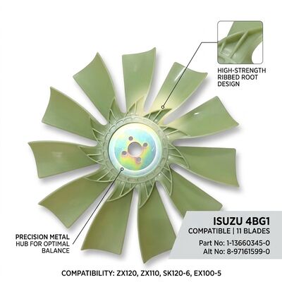 OEM-Spezifikation 4BG1 Dieselmotor-Kühlerlüfter 11 Flügel 1-13660345-0 8-97161599-0 für Isuzu Bagger Präzisionsgefertigter Ersatzteil